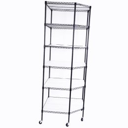 6-Layer Plastic Coated Polygonal Corner Shelf with 2" PP Wheels 680*680*1800 Black