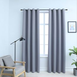 Blackout Curtains with Rings 2 pcs Gray 54"x63" Fabric