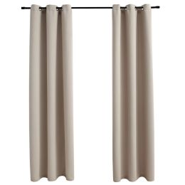 Blackout Curtains with Rings 2 pcs Beige 37"x84" Fabric