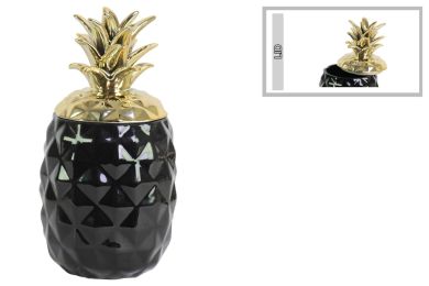 Tropical Pineapple Canister with Gold Lid Black Benzara; DunaWest