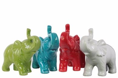 Standing Trumpeting Elephant Figurine In Ceramic; Assortment of 4; Multicolor; DunaWest