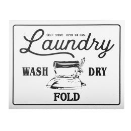 18 Inch Rectangular Wall Art Plaque with Wood Laundry Typography; White; DunaWest