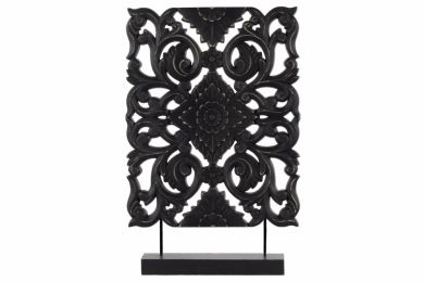 Wood Tall Rectangular Filigree Ornament on Rectangular Stand; Black; DunaWest