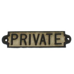 7 Inch Metal Private Wall Sign; Keyhole Mounting; White; Black; DunaWest