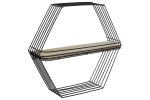 Wooden Wall Shelf and Hangers with Hexagonal Metal Frame; Black and Brown; DunaWest