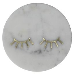 Marble Tray with Round Shape and Lashes Inlaid Accent; White; DunaWest