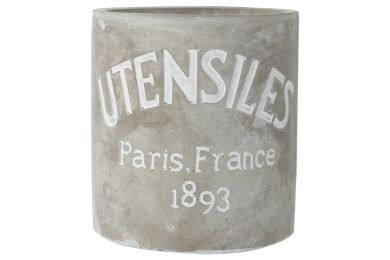 Round Cemented Utensils Jar with Engraved Typography; Gray; DunaWest