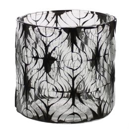 Hand Cut Glass Hurricane with Ikat Pattern; Medium; Black and Clear; DunaWest