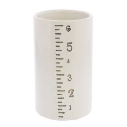 6 Inch Ceramic Cylindrical Shaped Vase with Ruler Design; White; DunaWest