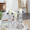 Wooden Candleholder with Turned Pedestal Base; Set of 3; Distressed Silver; DunaWest