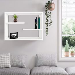 24 Inch Decorative Rectangular Wood Floating Wall Shelf with 3 Tier Storage; White; DunaWest