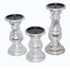 Wooden Candleholder with Turned Pedestal Base; Set of 3; Distressed Silver; DunaWest