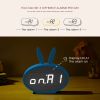 Cartoon Bunny Ears LED Wooden Digital Alarm Clock Voice Control Thermometer Display Blue