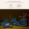 Cartoon Bunny Ears LED Wooden Digital Alarm Clock Voice Control Thermometer Display Blue