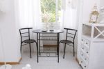 3 Pieces Kitchen Table Set; Couple Dining Round Table Set with Metal Frame and Shelf Storage; Home Breakfast Table; 3 Piece Kitchen Table Set RT