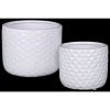 Ceramic Round Vase With Engraved Diamond Pattern; Set Of 2; White; DunaWest