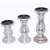 Wooden Candleholder with Turned Pedestal Base; Set of 3; Distressed Silver; DunaWest