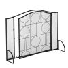 Artisasset Single Door Black Mesh With Geometric Pattern Grill Living Room Decoration Wrought Iron Fireplace Screen--YS