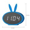 Cartoon Bunny Ears LED Wooden Digital Alarm Clock Voice Control Thermometer Display Blue