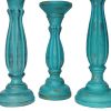 Handmade Wooden Candle Holder with Pillar Base Support; Turquoise Blue; Set of 3