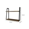 Joel 18 Inch Rectangular 2 Tier Wood Floating Wall Mount Shelf with Metal Frame; Brown and Black; DunaWest