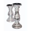 Wooden Candleholder with Turned Pedestal Base; Set of 3; Distressed Silver; DunaWest