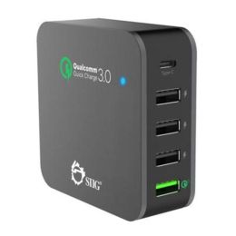 SIIG 5-Port Smart USB Charger plus Organizer Bundle with QC3.0 &amp; Type-C - Black