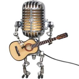 1PC Creative Glow Model Ornaments Retro Decorations Robot Microphone for playing guitar Desk lamp Home Decor Crafts (Color: Yellow)