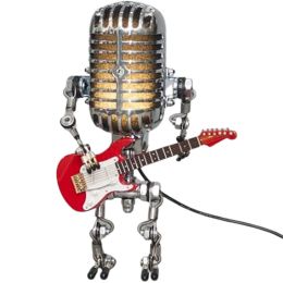 1PC Creative Glow Model Ornaments Retro Decorations Robot Microphone for playing guitar Desk lamp Home Decor Crafts (Color: Red)