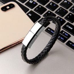 Portable Bracelet Charger USB Charging Cable Data Charging Cord For IPhone14 13 Max USB C Cable For Phone Micro Cable (Color: Black 22.5cm)