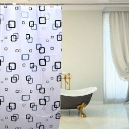 Cross border e-commerce waterproof shower curtain One waterproof small block PEVA shower curtain Bathroom curtain waterproof curtain (colour: Black and white small square)