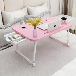 Large Bed Tray Foldable Portable Multifunction Laptop Desk Lazy Laptop Table (Color: Pink)