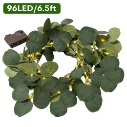 6.56ft 96 LED Eucalyptus Garland Lights Wedding Christmas Tree Decor Lights for Home Party (quantity: 5pcs)