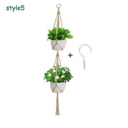 Macrame Plant Hangers with Hooks Hemp Rope Braided Hanging Planter Baskets (Type: Style 5)