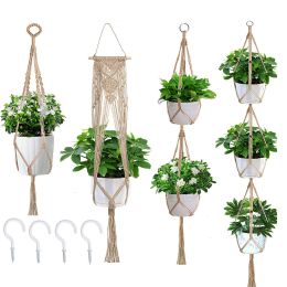 Macrame Plant Hangers with Hooks Hemp Rope Braided Hanging Planter Baskets (Type: Style 2)