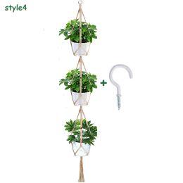 Macrame Plant Hangers with Hooks Hemp Rope Braided Hanging Planter Baskets (Type: Style 4)