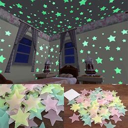 100/40Pcs 3D Glow in the Dark Stars Ceiling Wall Stickers Cute Living Home Decor (Color: Colorful)