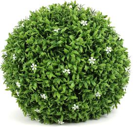 Artificial Boxwood Topiary Ball;  Indoor Outdoor Artificial Plant Ball Wedding Party Decoration (Ball with White Flower) (size: 15â€˜â€™)