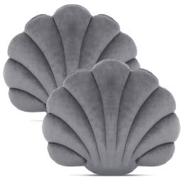 1/2PCS Velvet Sea Shell Pillow Scallop Throw Pillow Shaped Decorative Cushion for Sofa Couch Chair Bed 19" x 15" (Color: Silver Gray)